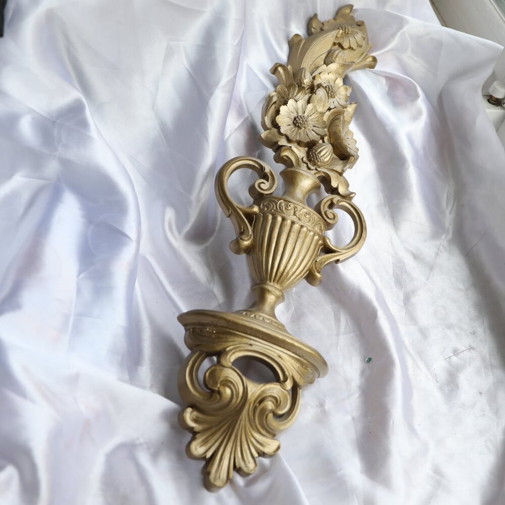 Vintage Gold Syroco sconce 23" HOME INTERIOR Homco REGENCY Made in USA